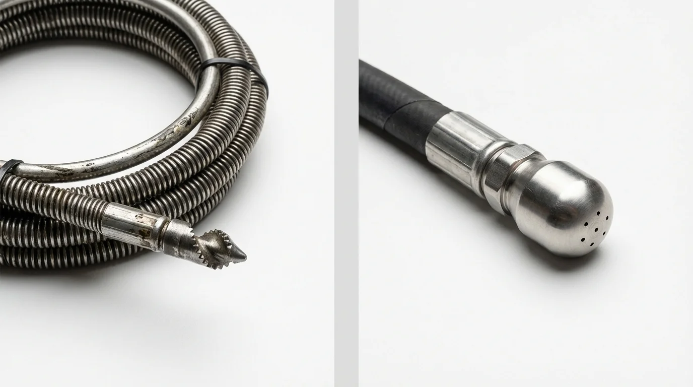 Drain snake cable and hydro jetting nozzle used for drain cleaning in Grosse Pointe, MI